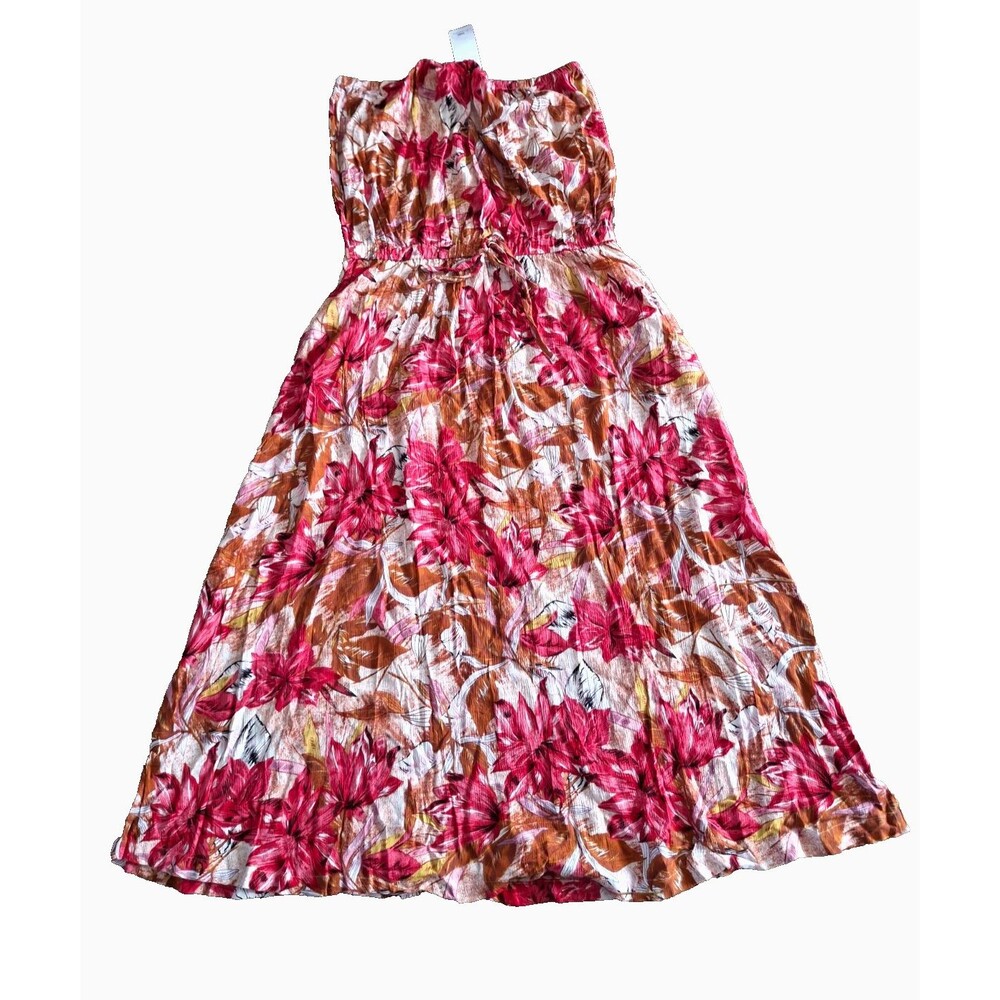 Lascana Maxi Dress Womens Large Pink Tropical Strapless Side Slit Pockets Floral